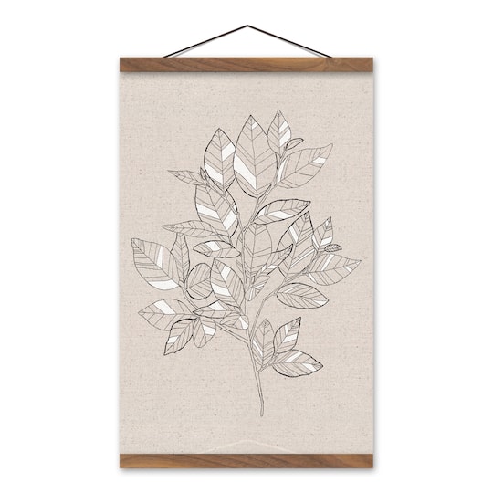 White Botanical Sketch 12" x 18" Teak Hanging Canvas